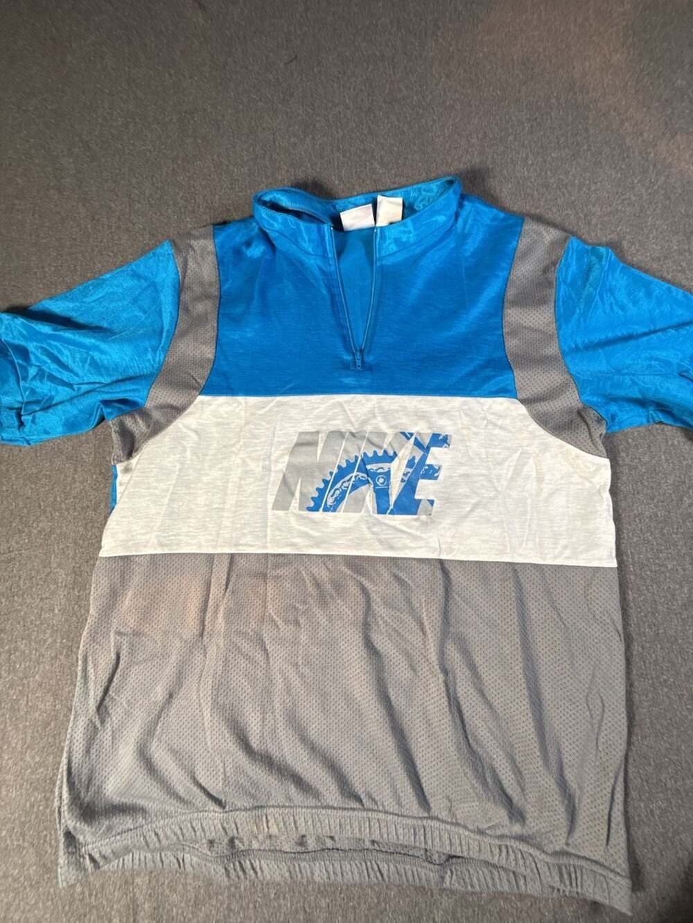 Vintage Nike 1/4 Zip Blue White Gray Bicycling Cycling Jersey Shirt Size L